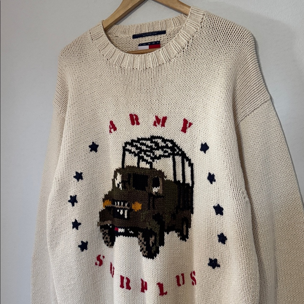 Vintage Tommy Hilfiger Army Surplus Hand Knitted Sweater / Large / 90s / RARE - Picture 3 of 6